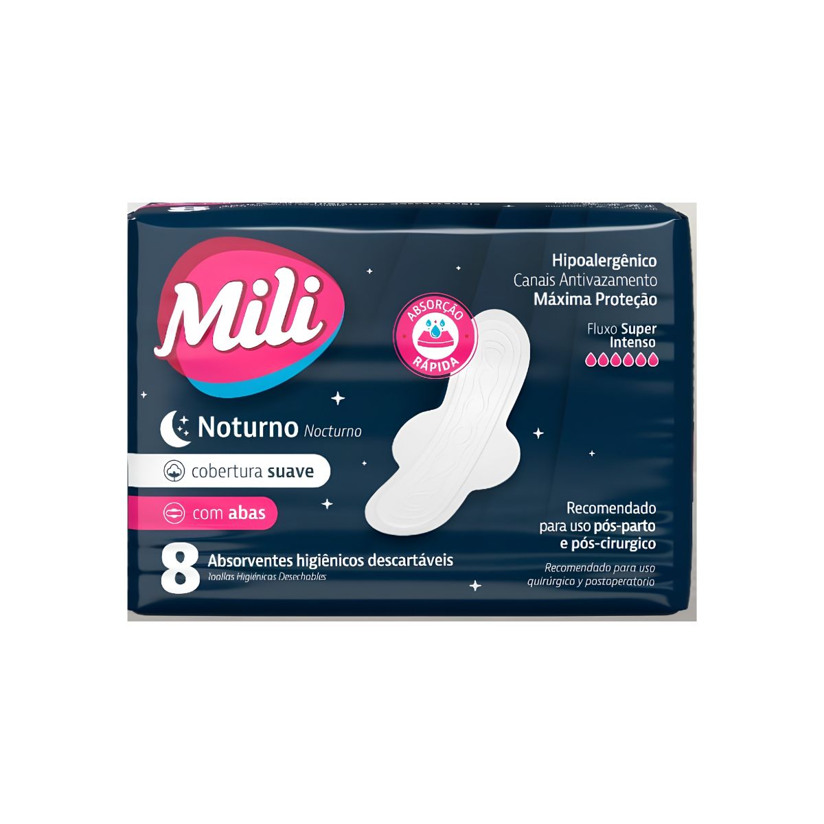 Toalla Femenina Higiénica Absorbente Mili Nocturno 8 Unides