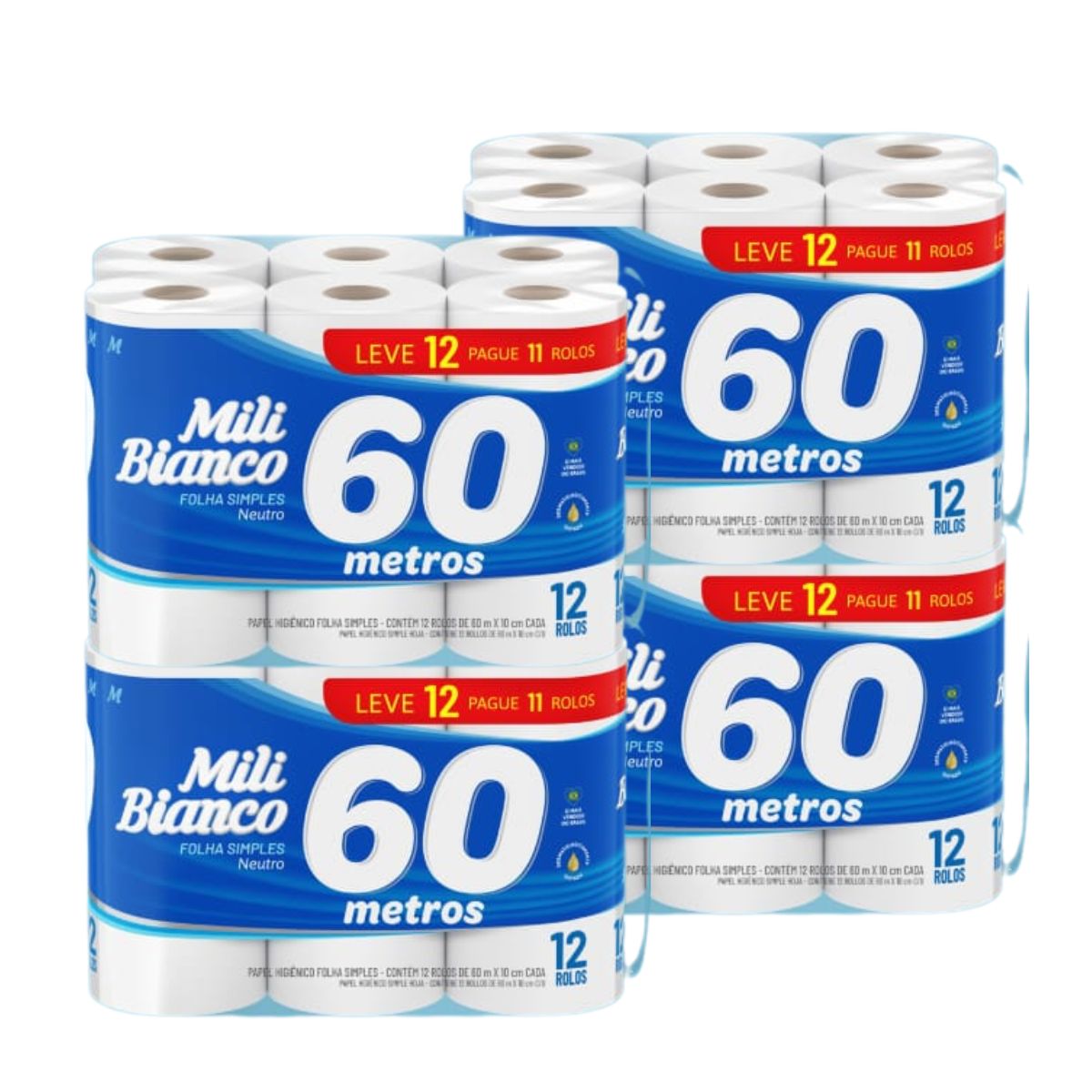 Papel Higiénico Mili. Paqueton 12x60 Metros Funda 4 Pack