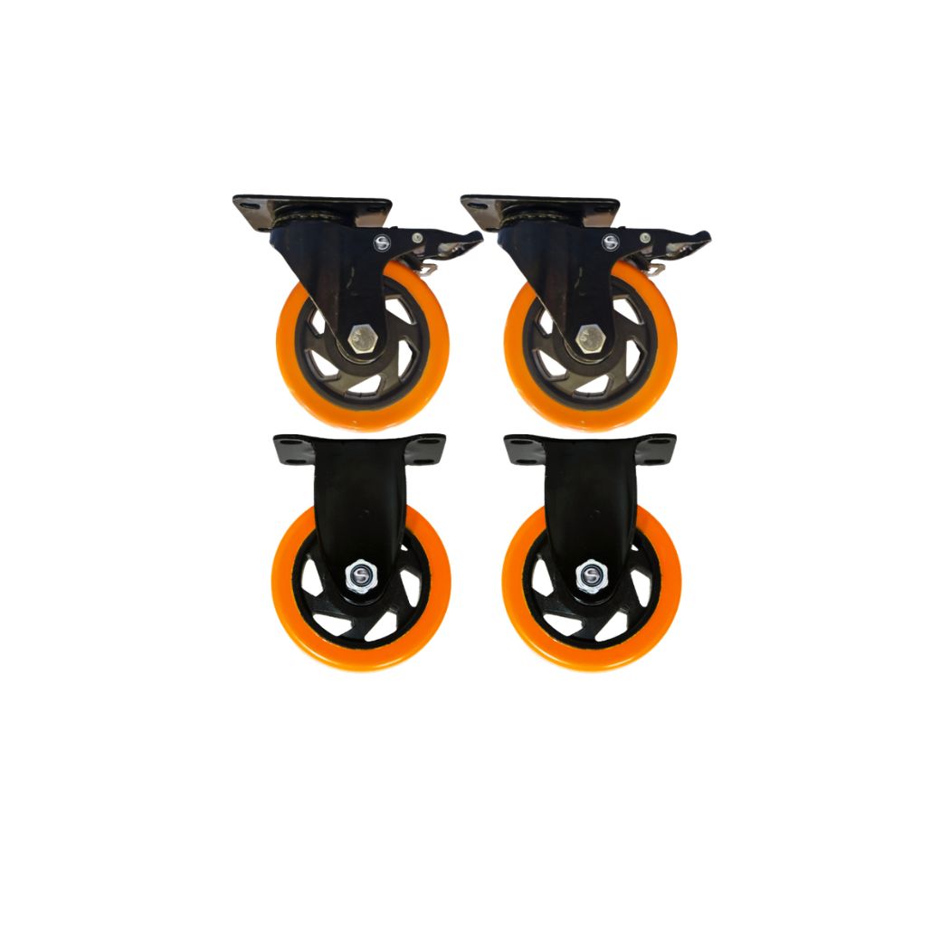 RUEDA 100MM 2 GIRATORIAS CON FRENO Y 2 FIJAS CON RULEMAN