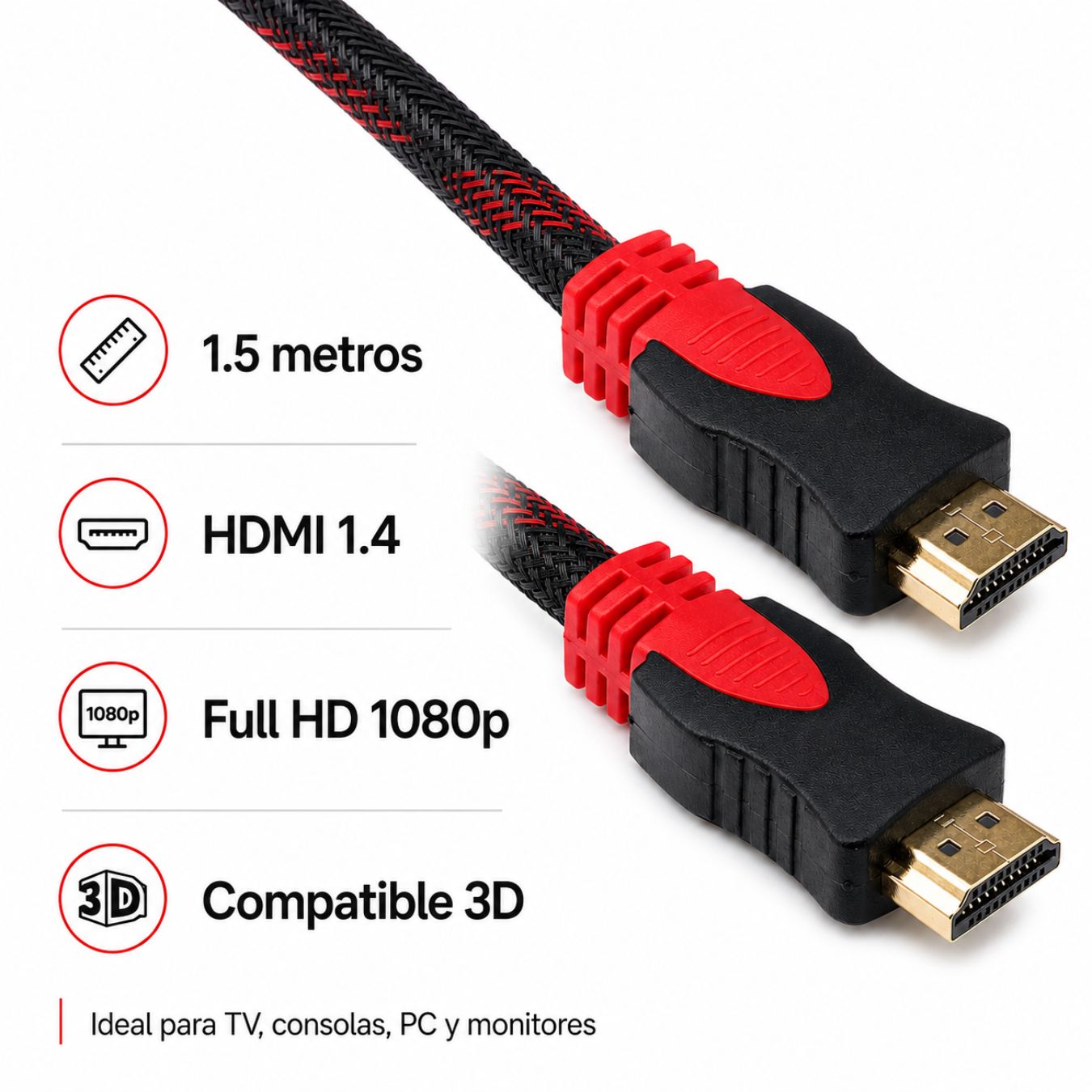 Cable HDMI 1,5 Metros Versión 1.4 Full HD 1080p 3D - Imagen 2