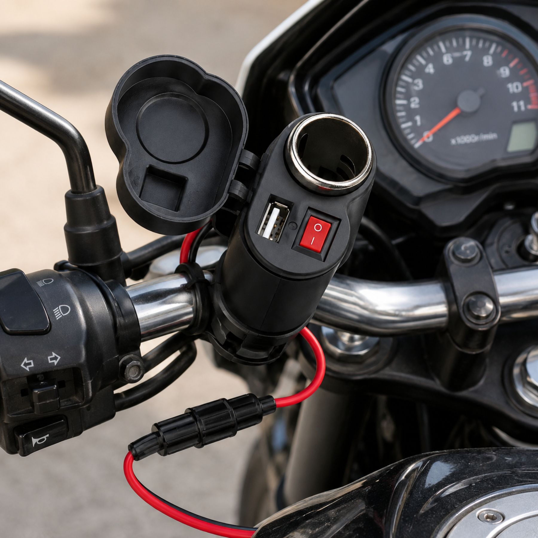 Cargador para Manillar de Moto 12V + Puerto USB con Interruptor - Imagen 2