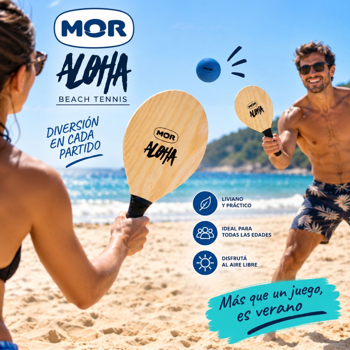 Juego de Tenis para Playa Mor Aloha – 2 Paletas + Pelota - Imagen 2