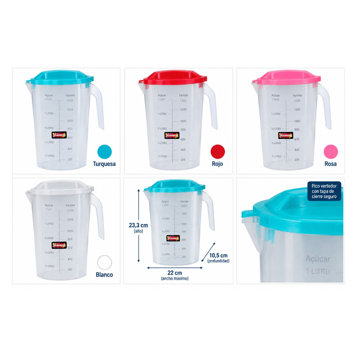 Jarra Medidora Oval con Tapa Plasnew 1,8 L – Ref. 381 - Imagen 5
