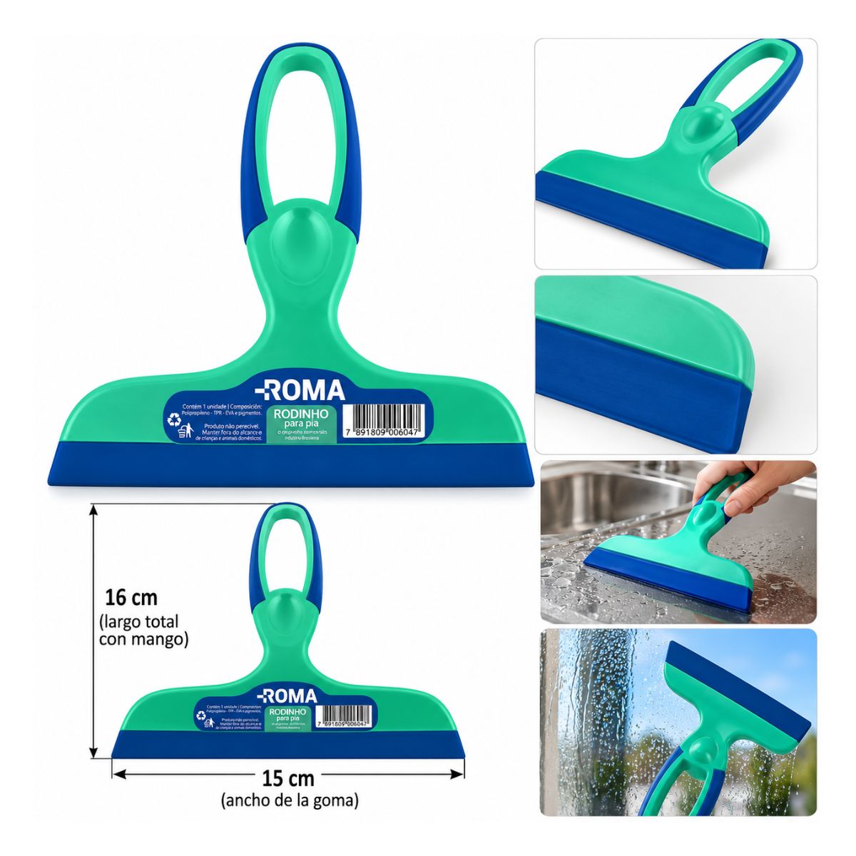 Lampazo Roma para mesada vidrios y superficies 15 cm detalle