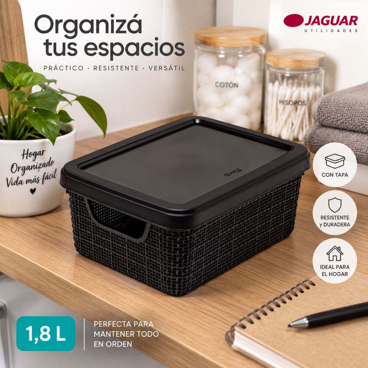 Caja Organizadora Jaguar Juta 1,8 L Con Tapa Y Asa - Imagen 2