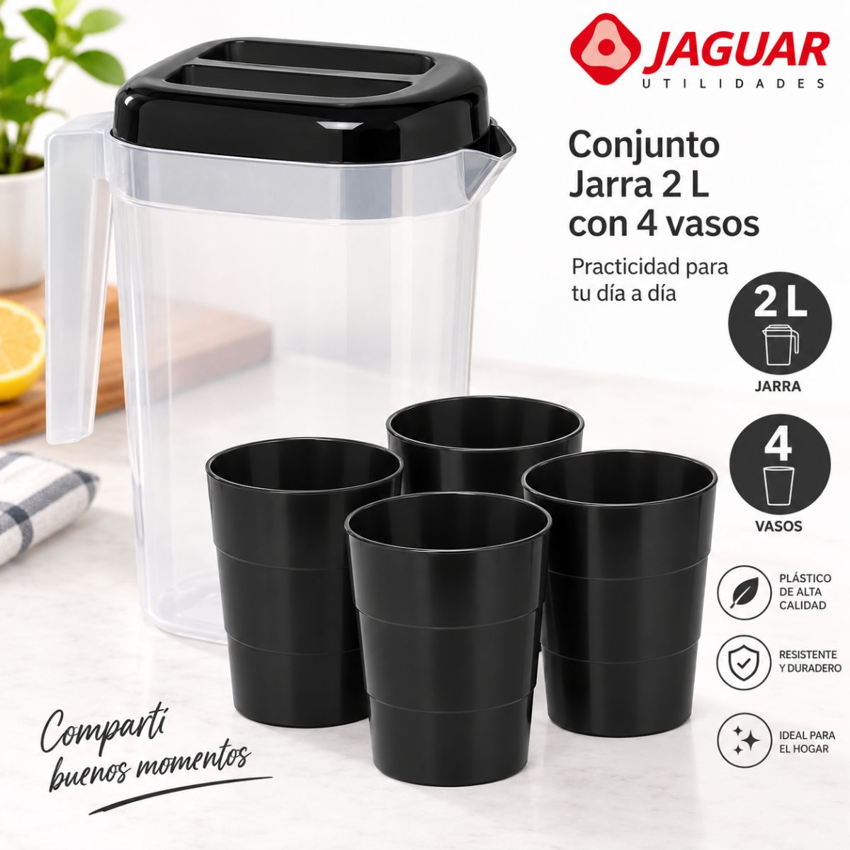 Juego de Jarra Jaguar 2 L con 4 Vasos – Negro - Imagen 2