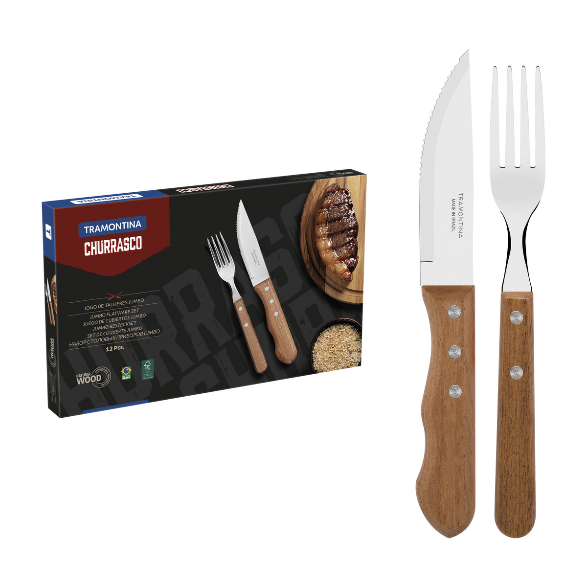 Juego para churrasco Tramontina Dynamic de 12 piezas con mangos de madera natural
