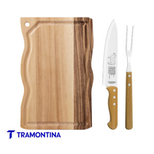 Kit para asado Tramontina Churrasco de 3 piezas con tabla de madera, ref. 22398/002