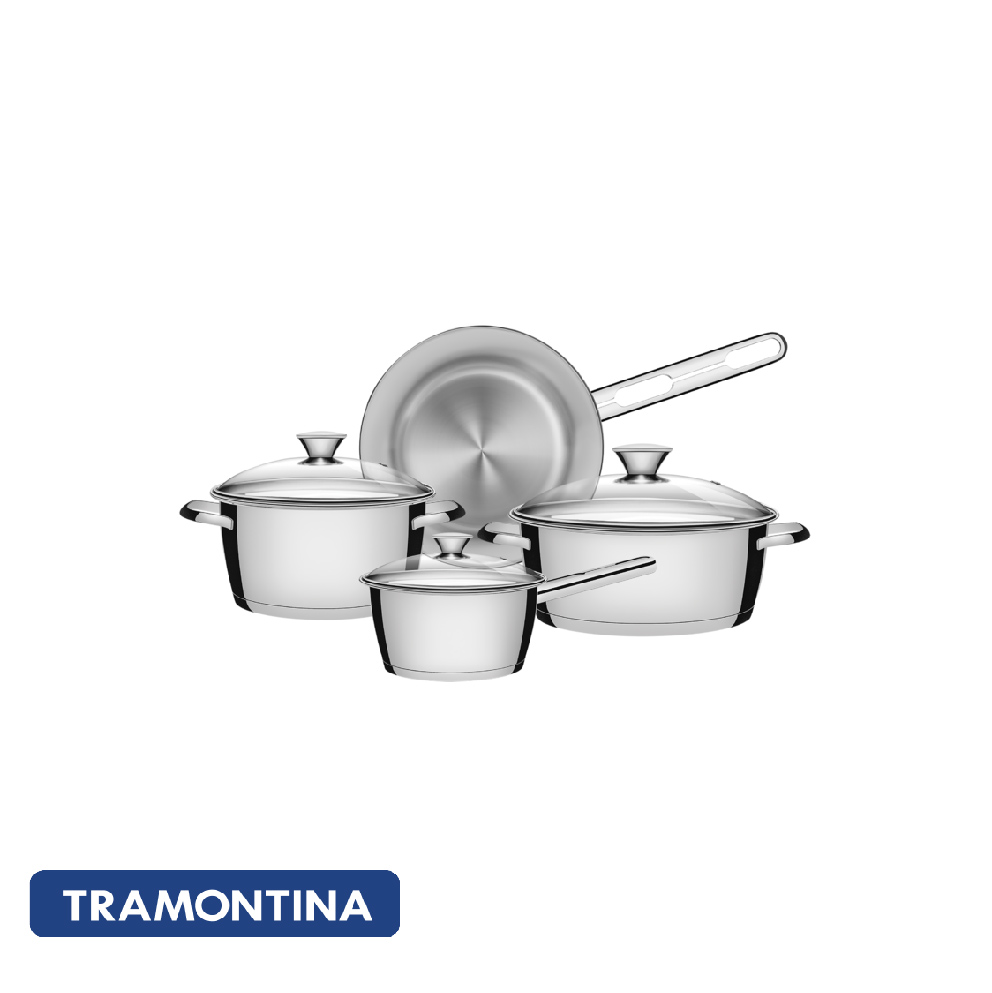 Batería de cocina Tramontina Allegra 4 piezas en acero inoxidable con fondo triple