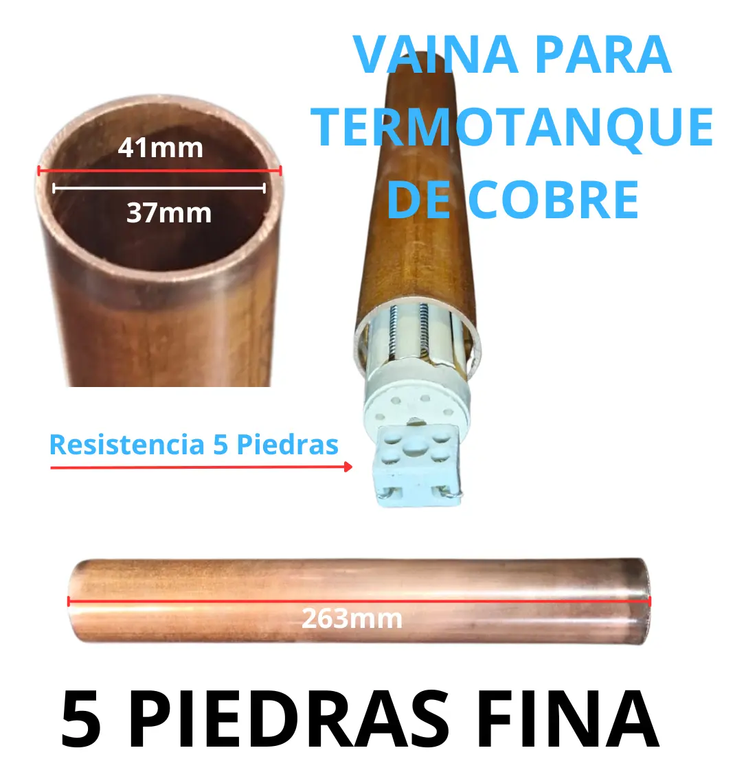 vaina de cobre para calefón 5 piedras