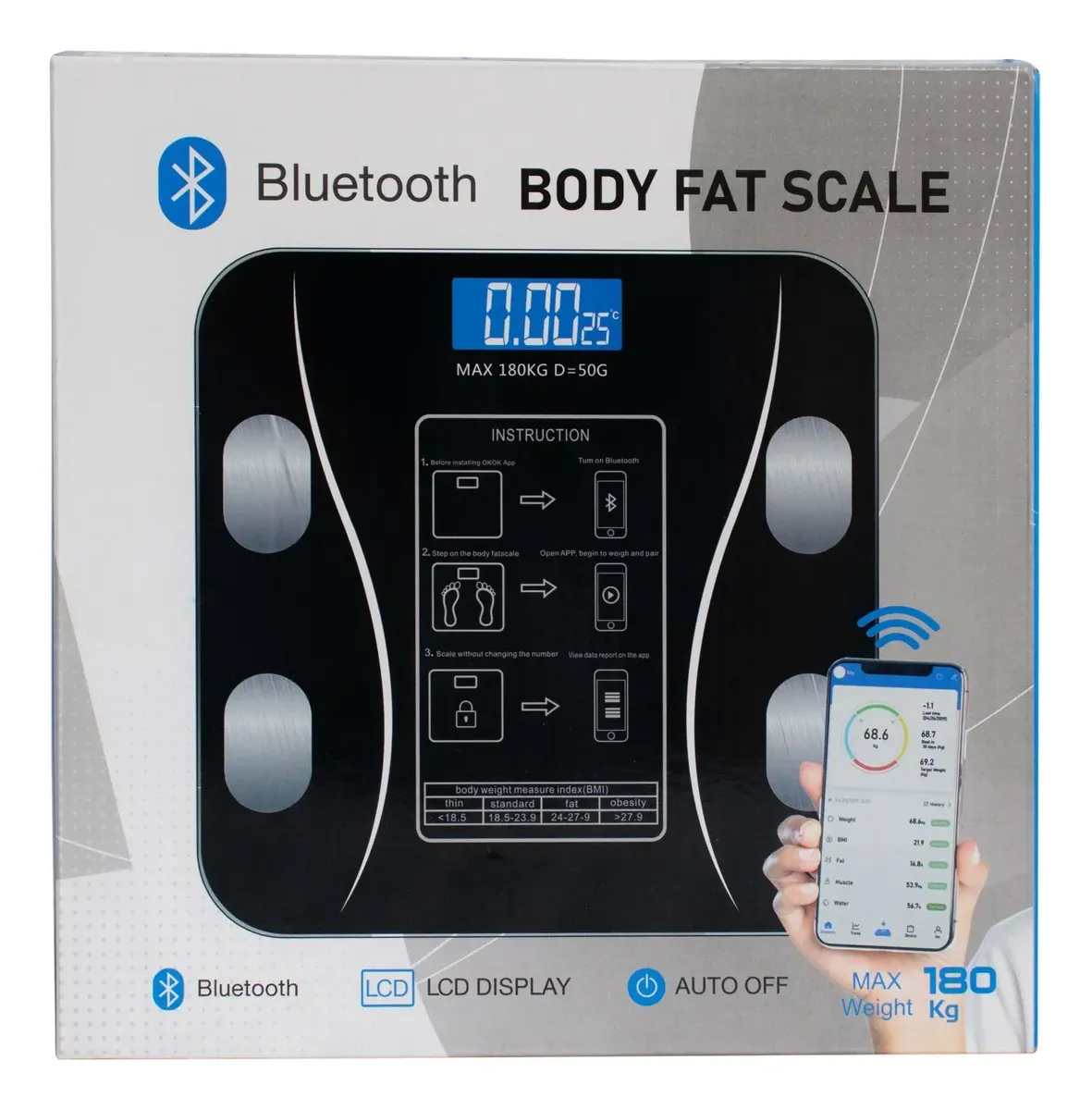 Balanza inteligente corporal Bluetooth con app hasta 180 kg