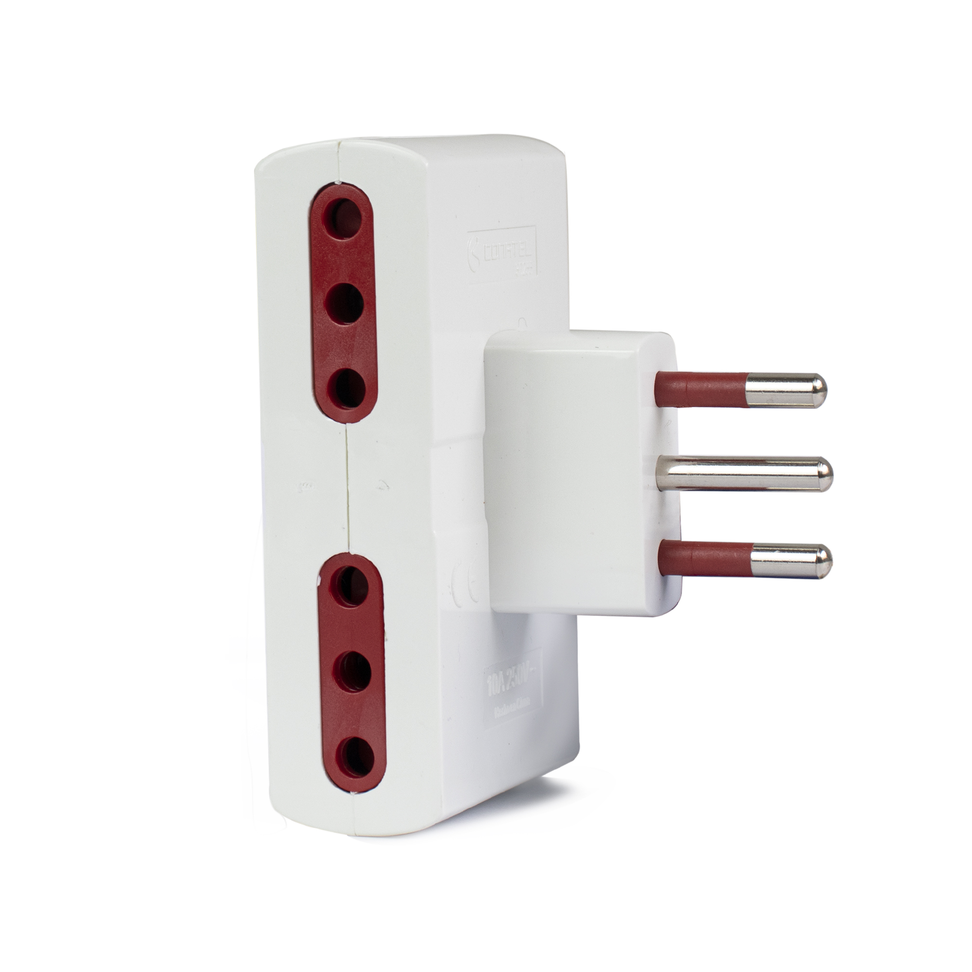 Adaptador Conatel 4 tomas tres en línea 10 A modelo 711001 detalle