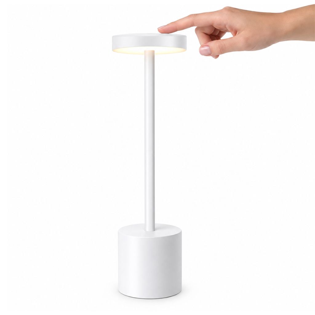 Lámpara de mesa LED recargable blanca con control táctil y 3 tonos de luz