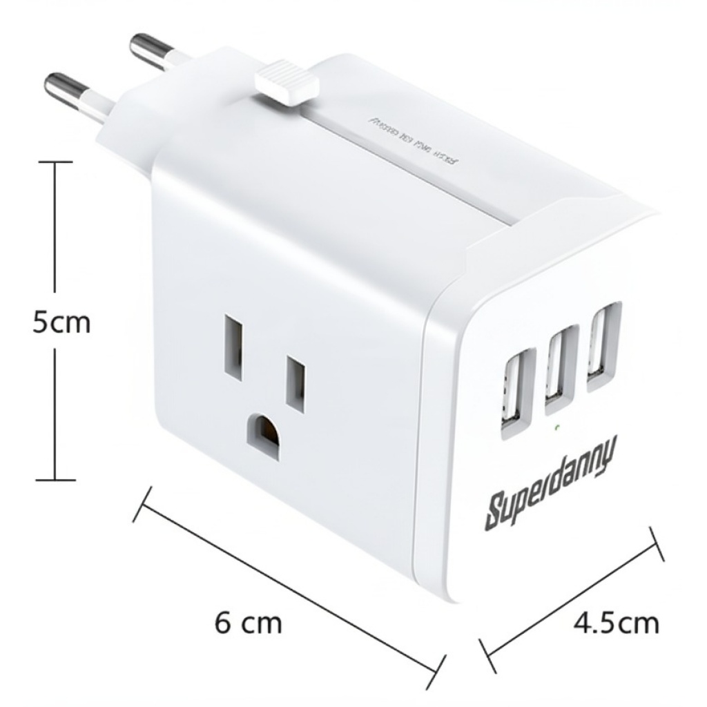 adaptador viaje 3 tomas 3 USB